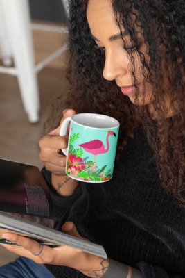 Coffee Mug: Tropical Flamingo. High-quality sublimation inks on 12 or 15oz ceramic mug. Tropical Decor, Flamingo Coffee Mug, Whimsical Mug - image2